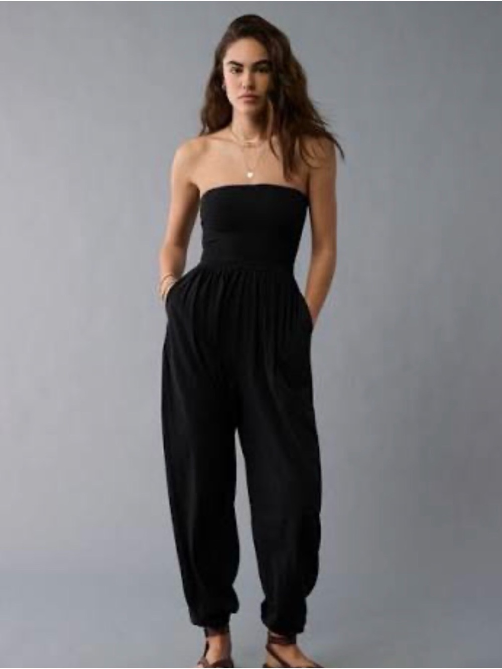 American Eagle Outfitters Black Strapless Jumpsuit with Pockets